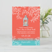 Beach Coral Reef & Rustic Lantern Wedding Kaart (Staand voorkant)