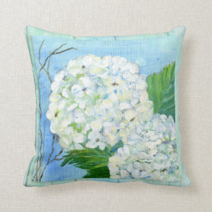 Beach Cottage White Hydrangea Floral Painterly Kussen