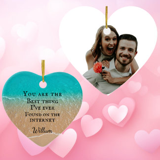Beach couple photo Valentine Keramisch Ornament