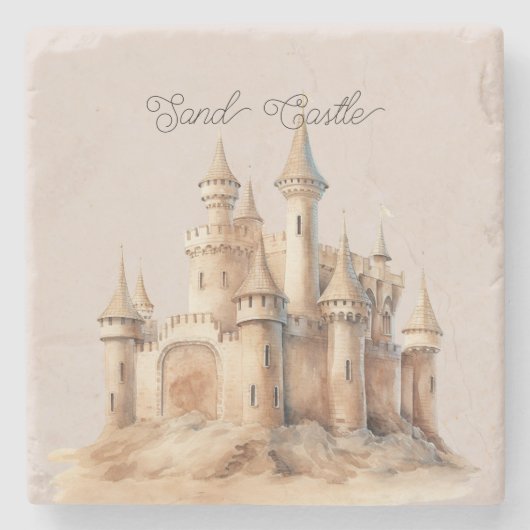 Beach Cream Sand Castle Stenen Onderzetter (Voorkant)