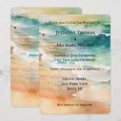 Beach Cream Turquoise Aqua Ocean Wedding Kaart (Voorkant / Achterkant)