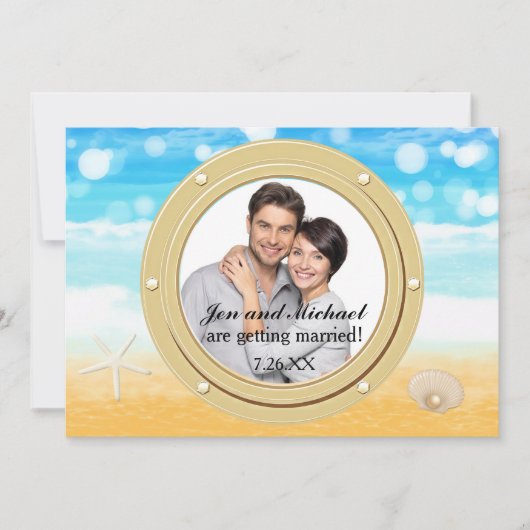 Beach Cruise Shell bruiloft haven foto uitnodiging (Voorkant)