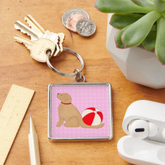Beach Days Dog Candy Cotton Pink Key Chain Silver Sleutelhanger