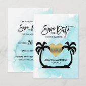 BEACH Destination Aqua Palms Wedding SAVE THE DATE Aankondiging (Voorkant / Achterkant)