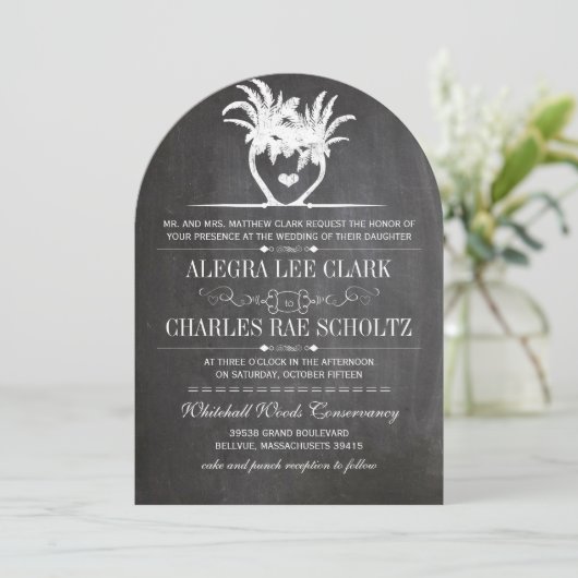 Beach Destination Chalkboard Typografie Invite Kaart (Staand voorkant)