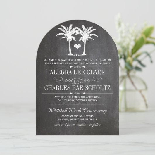 Beach Destination Chalkboard Typografie Invite Kaart (Staand voorkant)