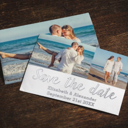 Beach Destination Photo Collage Save the Date Card Folie Uitnodiging
