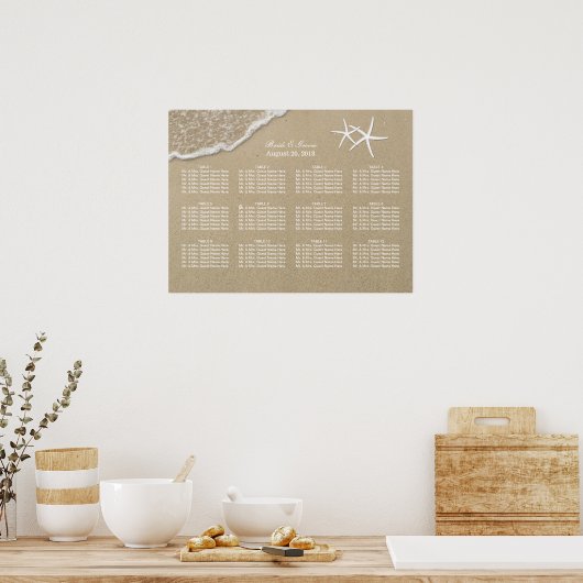 Beach Destination Starfish Wedding Seating Chart Poster (Keuken)