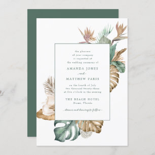 Beach Destination Tropical Leaf Floral Wedding Kaart
