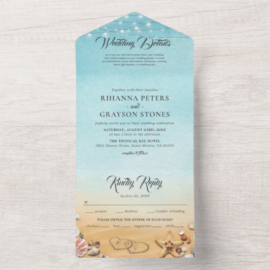 Beach Destination Wedding All In One Uitnodiging (Binnen)