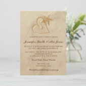 Beach Destination Wedding Invitation Sand & Heart Kaart (Staand voorkant)