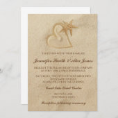 Beach Destination Wedding Invitation Sand & Heart Kaart (Voorkant / Achterkant)