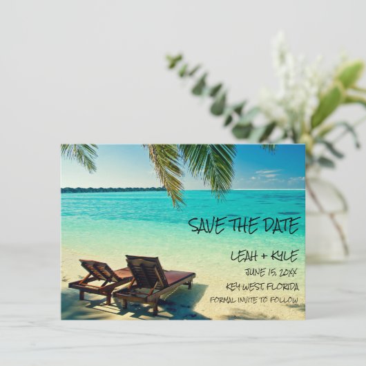 Beach Destination Wedding Save the Date (Staand voorkant)