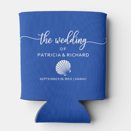 Beach Destination Wedding Seashell Royal Blue Blikjeskoeler (Achterkant)