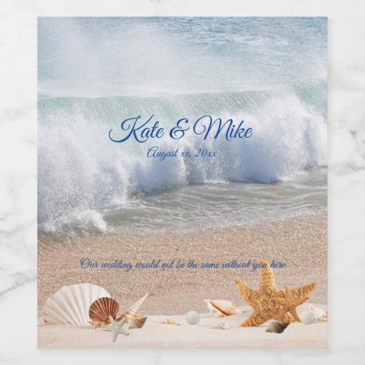 Beach Destination Wedding Seashells Tropical Ocean Wijn Etiket (Enkel label)