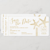 Beach Destination Weduwfish Boarding Pass Save The Date (Voorkant / Achterkant)