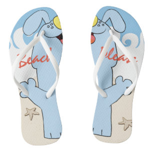 Beach Dog Blue Waves "Beach Please" Teenslippers