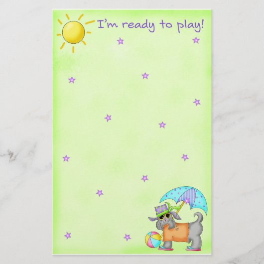 Beach Dog Whimsy Art Green Blue Briefpapier (Voorkant)