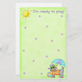 Beach Dog Whimsy Art Green Blue Briefpapier (Voorkant / Achterkant)