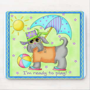 Beach Dog Whimsy Art Green Blue Muismat