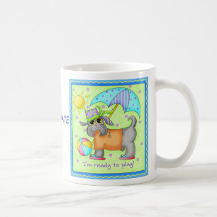 Beach Dog Whimsy Art Green Blue Name personalisere Koffiemok