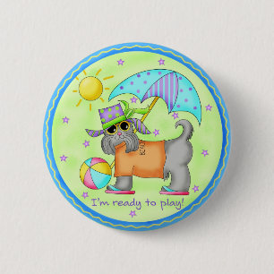 Beach Dog Whimsy Art Green Blue Ronde Button 5,7 Cm