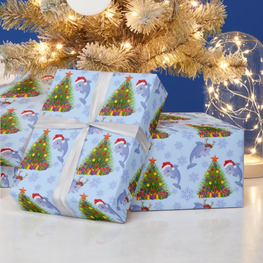 Beach dolphin seawide boompatroon cadeaupapier (Feestdagen)