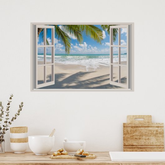 Beach Fake Window Home Kantoor Wall Decor Poster (Keuken)