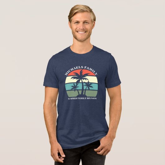 Beach Family Reunion Cool Palm Tree Sunset Tri-Blend Shirt (Voorkant volledig)
