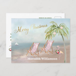 Beach Flamingo Merry kerstbudget Briefkaart