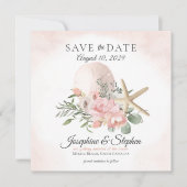 Beach Floral Sand Dollar Starfish Save the Date (Voorkant)
