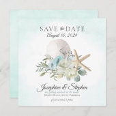 Beach Floral Sand Dollar Starfish Save the Date (Voorkant / Achterkant)