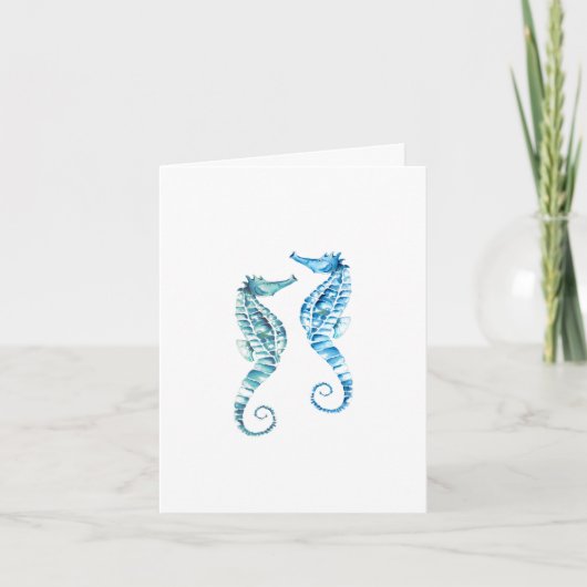 Beach Folded Note Cards Turquoise Blue Seahorses (Devant)