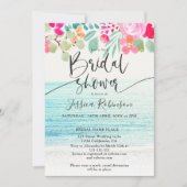 Beach foto roze florale waterverf vrijgezellenfees kaart (Voorkant)