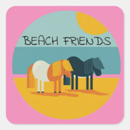 Beach Friends Pony Personaliseer naam Vierkante Sticker