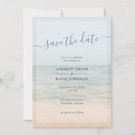 Beach Front  Hawaiian Photo Wedding Save The Date (Voorkant)