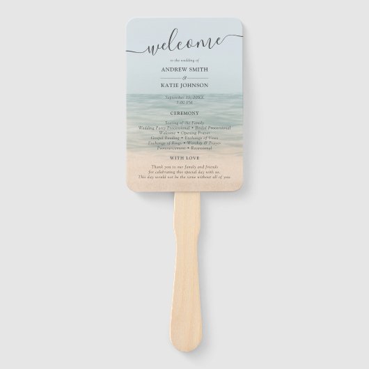 Beach Front  Hawaiian Wedding Programme Handwaaier (Voorkant)