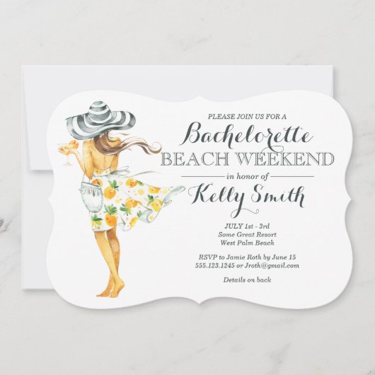 Beach Girl Bachelorette Party Invitation Kaart (Voorkant)