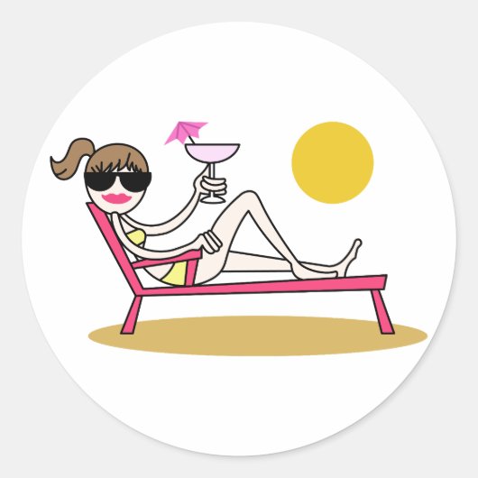Beach Girl Ronde Sticker (Voorkant)