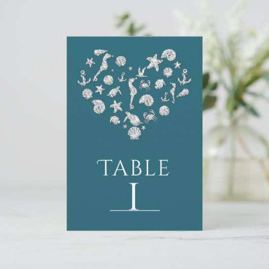 Beach Glam Diamond Heart Elegant Table Number Card Kaart (Staand voorkant)
