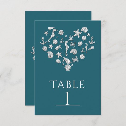 Beach Glam Diamond Heart Elegant Table Number Card Kaart (Voorkant / Achterkant)