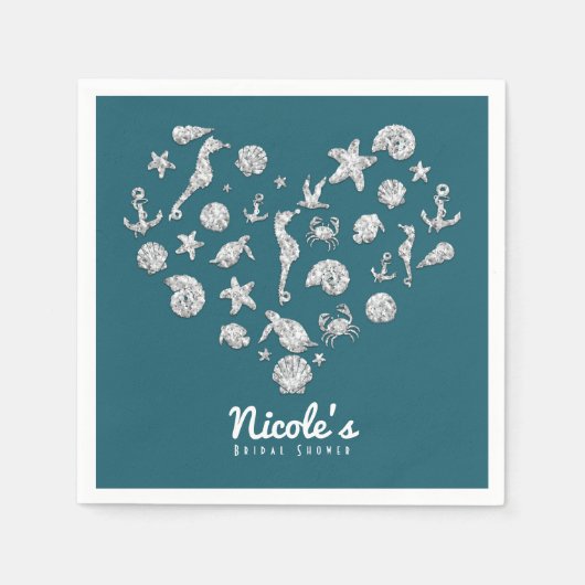 Beach Glam Diamond Heart Vrijgezellenfeest Wedding Servetten (Voorkant)