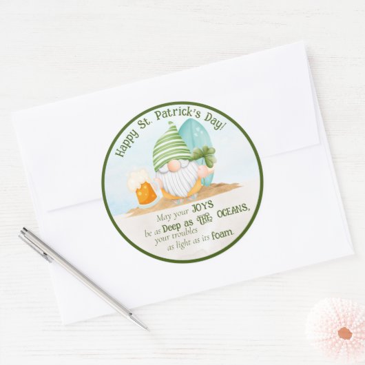 Beach Gnome St Patrick's Day Ronde Sticker (Envelop)
