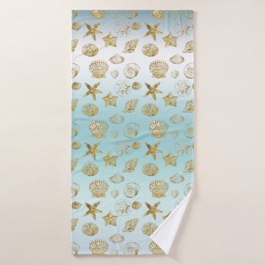 Beach Gold Sea Shells Aqua Blue Ombre (Serviette de bain)