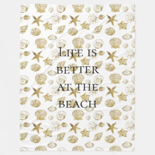 Beach Gold Sea Shells Fleece Deken