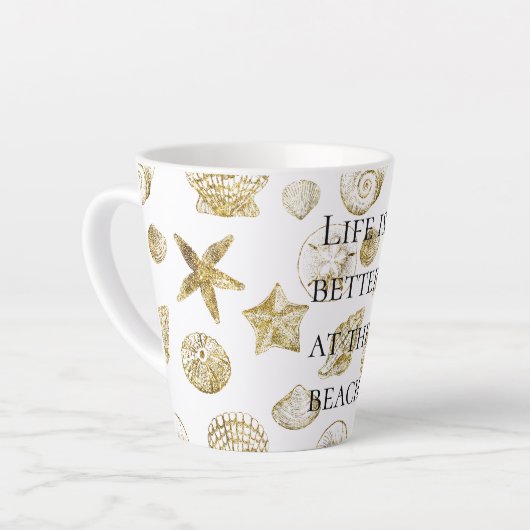 Beach Gold Sea Shells Latte Mok (Linkerhoek)