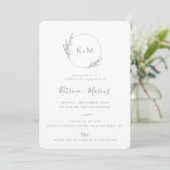 Beach Grass Monogram Dusty Blue Engagement Party Kaart (Staand voorkant)