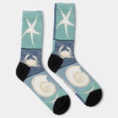 Beach Happy Place Blue Aqua Old Wood Zee Sokken (Rechts)