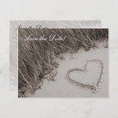 Beach Heart Sepia Bewaar de datum Aankondigingskaart (Voorkant / Achterkant)