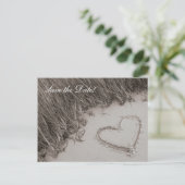 Beach Heart Sepia Bewaar de datum Aankondigingskaart (Staand voorkant)
